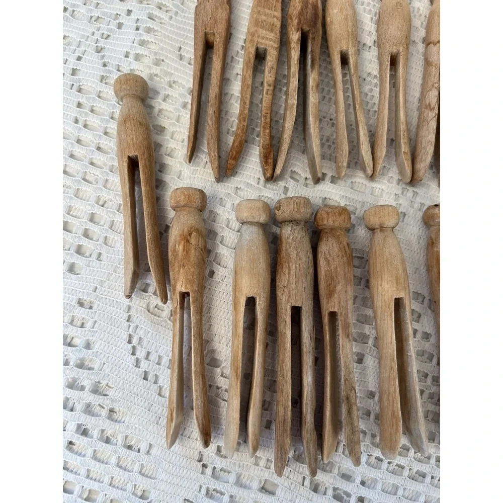 19 Vintage Wooden Clothes Pins Mixed Styles Flat & Round Primitive Lot